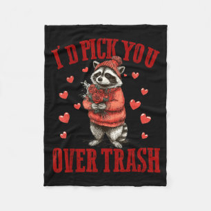 I'd Ck You Over Trash Funny Raccoon Retro Valentin Fleece Blanket