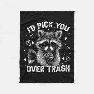I'd Ck You Over Trash Funny Raccoon Retro Valentin Fleece Blanket