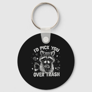 I'd Ck You Over Trash Funny Raccoon Retro Valentin Keychain