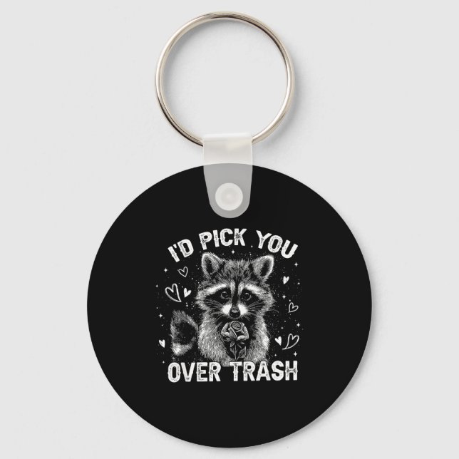 I'd Ck You Over Trash Funny Raccoon Retro Valentin Keychain (Front)