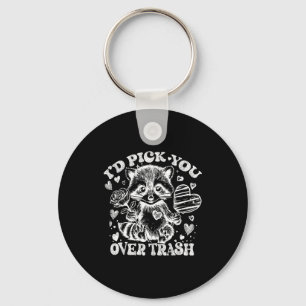 I'd Ck You Over Trash Funny Raccoon Retro Valentin Keychain