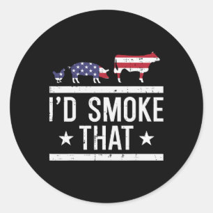 Id Grill That Chicken Pig Cow Us Flag Bbq Barbecue Classic Round Sticker