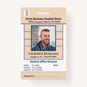ID Identification Bar Code Employee Custom Medical Badge