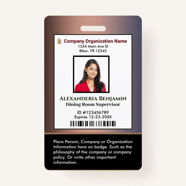 ID Identification Card Bar Code Photo Badge (Front)