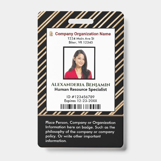 ID Identification Card Bar Code Photo Badge (Front)