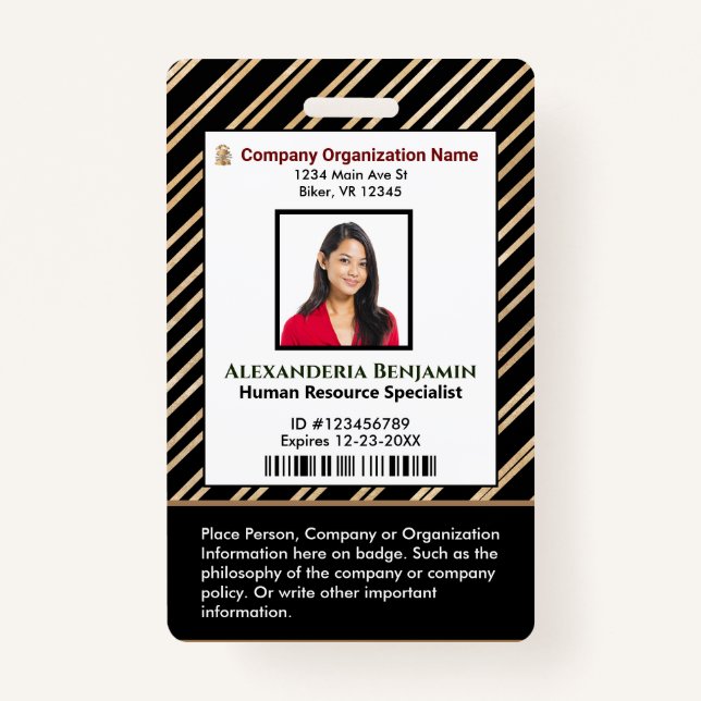 ID Identification Card Bar Code Photo Badge (Front)