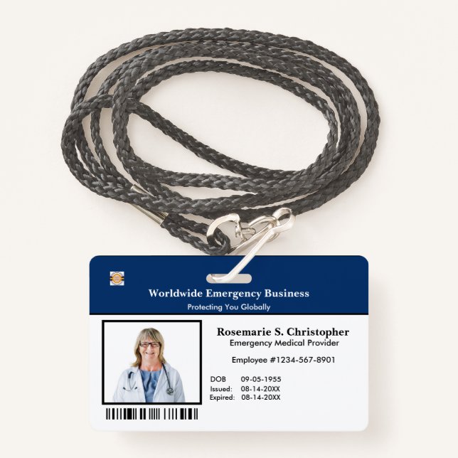 ID Identification Card Bar Code Photo Badge (Front with Lanyard)