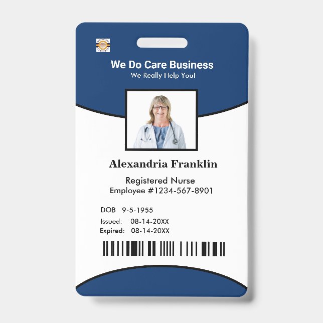 ID Identification Card Bar Code Photo Employee Badge (Front)