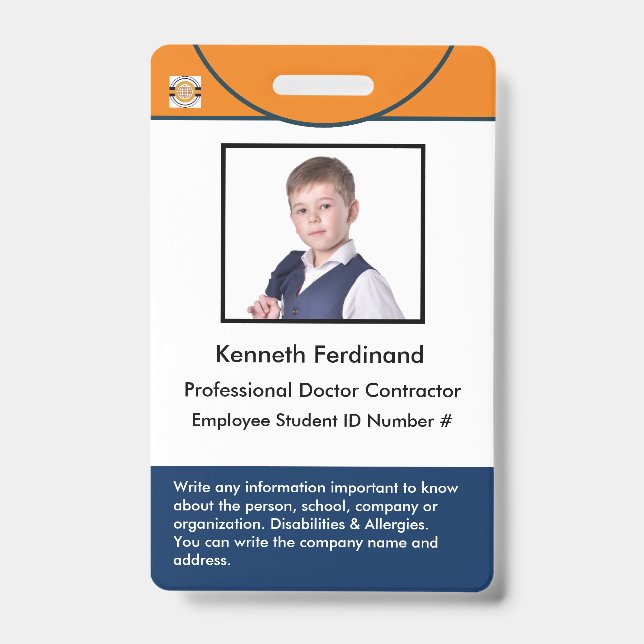 ID Identification Card Bar Code Photo Medical Badg Badge (Front)