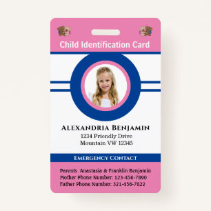 Id Identification Card Boy Girl Child Photo Custom Badge