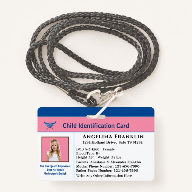 Id Identification Card Boy Girl Child Photo Custom Badge (Front with Lanyard)