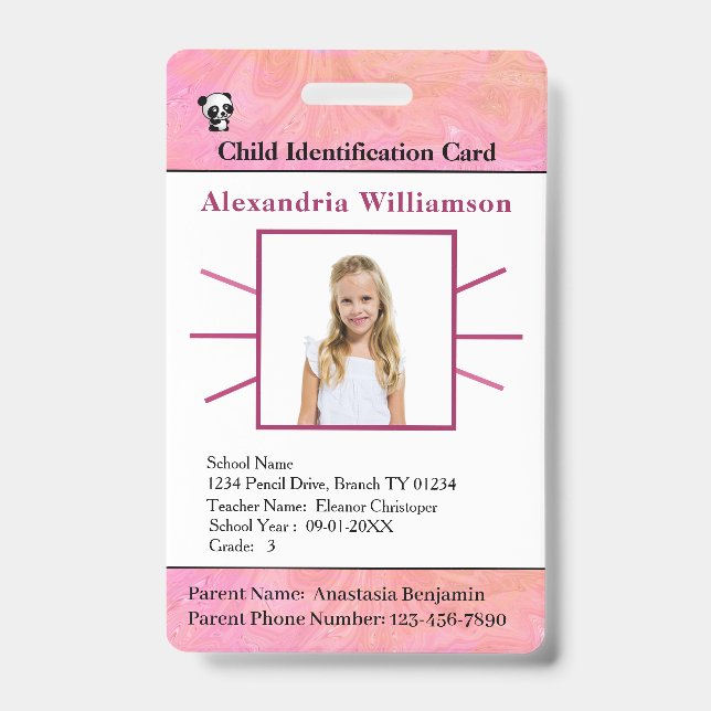 Id Identification Card Boy Girl Child Photo Custom Badge (Front)