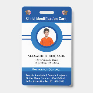 Id Identification Card Boy Girl Child Photo Custom Badge