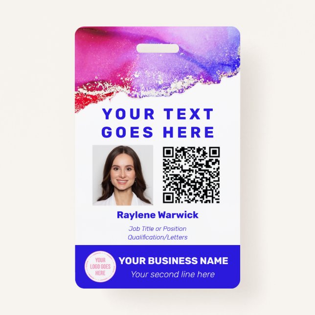 ID photo de travail QR Code Pink Purple Badge (Devant)