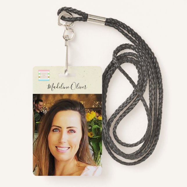 ID photo Logo QR Code Lanyard Rustique Badge (Devant avec lanière)