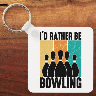 "I'd Rather Be Bowling" Retro Sunset Keychain