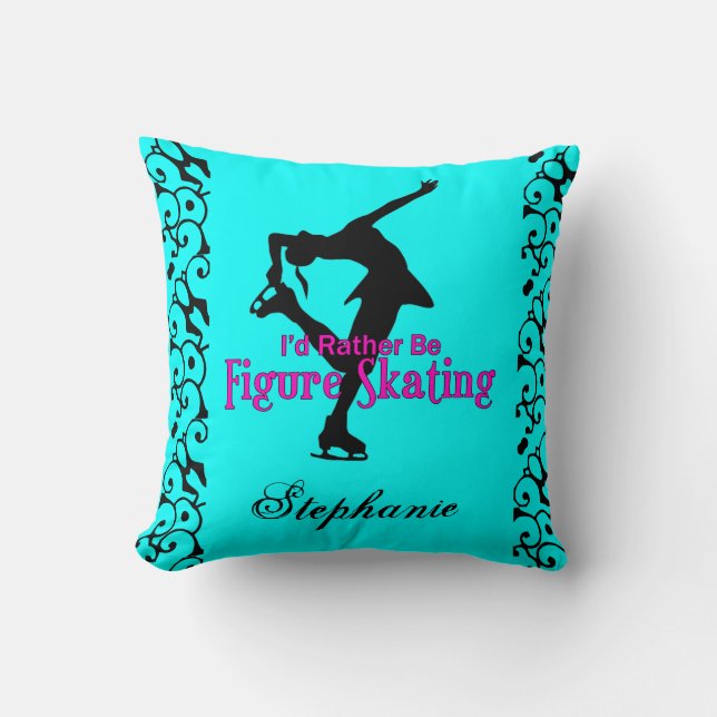 I'd Rather Be Figure Skating Name Pillow (BLUE) (Front)