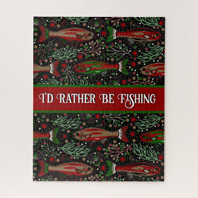 I'd Rather Be Fishing Christmas Brook Trout Jigsaw Puzzle (Vertical)