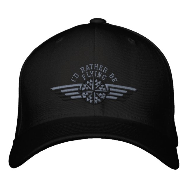I'd rather be flying Star Compass Pilot Wings Embroidered Hat (Front)