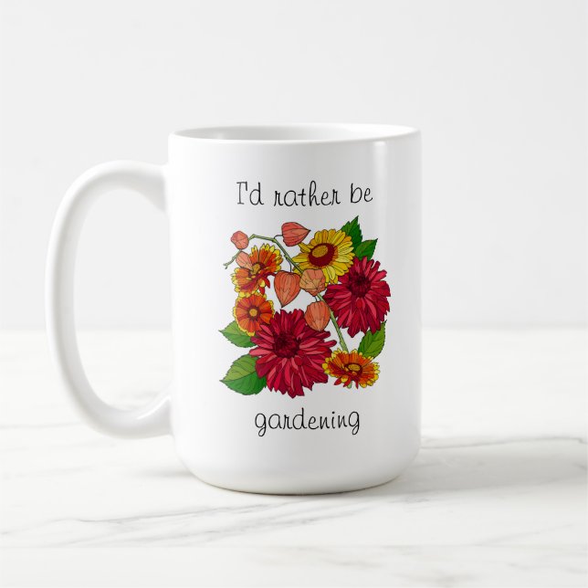 I'd rather be gardening! Pretty floral  Coffee Mug (Left)