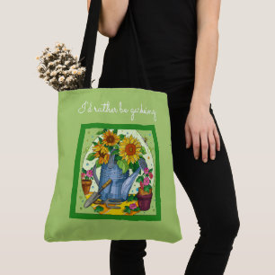 I'd rather be gardening; pretty green tote bag