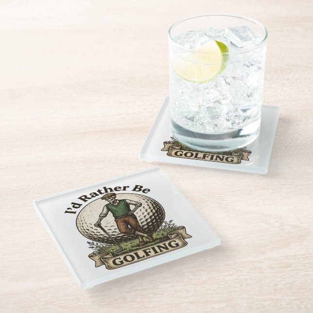 Id Rather Be Golfing  Glass Coaster (Angled)