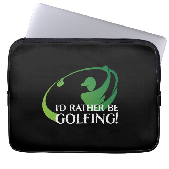 I'd Rather Be Golfing Modern Golfer Sports Black L Laptop Sleeve (Front)
