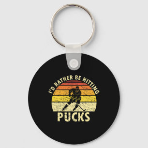 I'd Rather Be Hitting Pucks Humorous Ice Hockey Pl Keychain