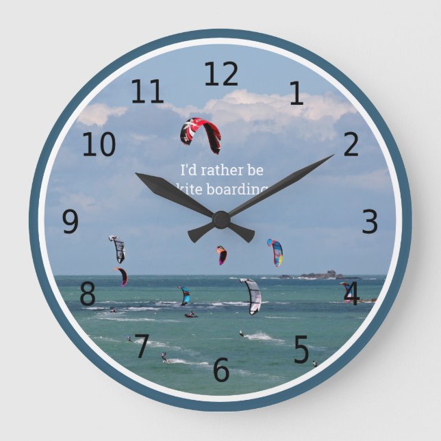 I'd rather be kite boarding, personalized large clock (Front)