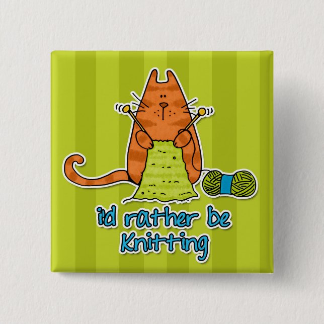 i'd rather be knitting 2 inch square button (Front)