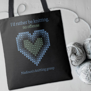 I'd Rather Be Knitting Heart Knitting Group Tote Bag