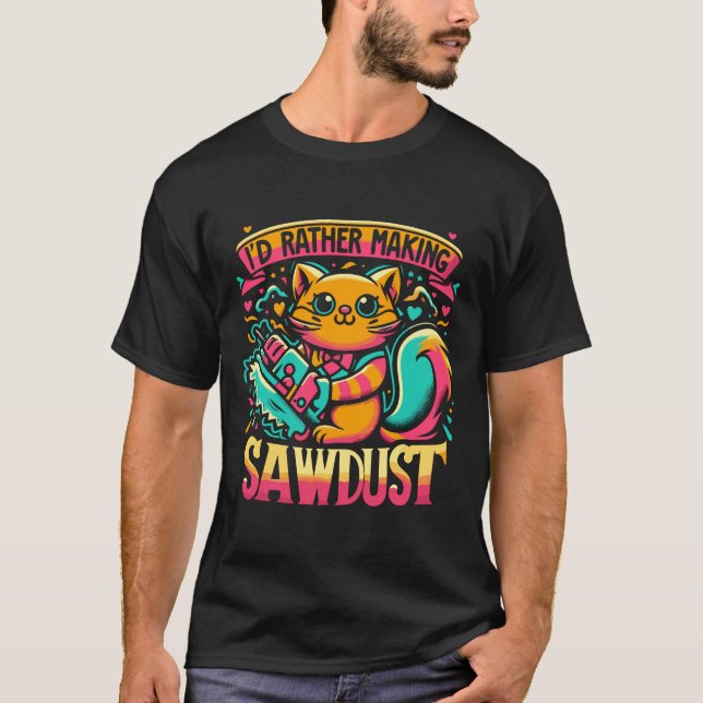 I'd Rather Be Making Sawdust Funny Cat design   T-Shirt (Front)