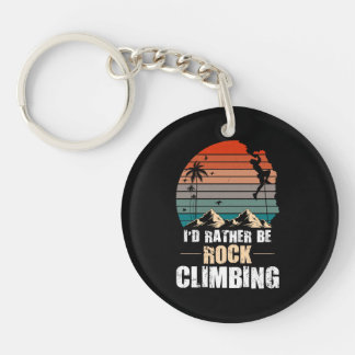I'd Rather Be Rock Climbing Vintage Retro Sunset Keychain