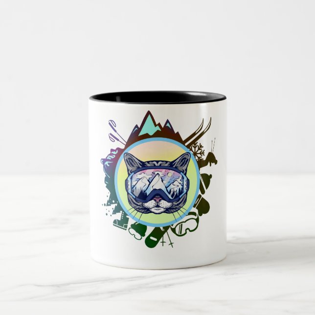 Id Rather Be Skiing - Cat Ski Glasses Two-Tone Coffee Mug (Center)