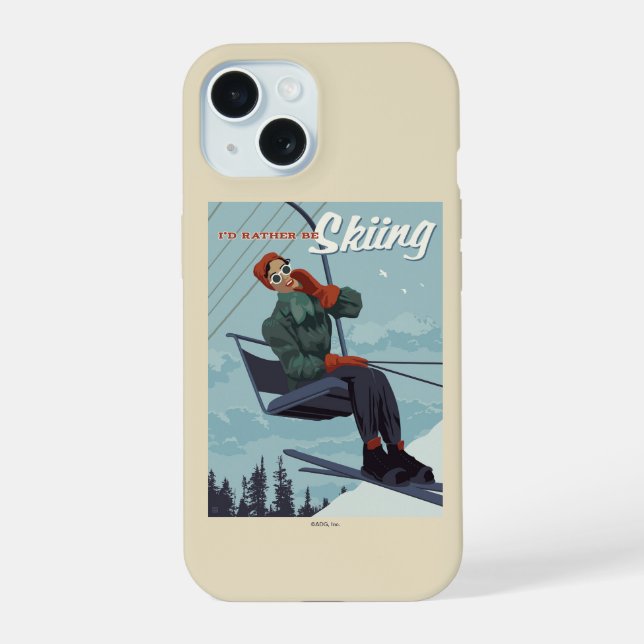 I'd Rather Be Skiing Print iPhone 15 Case (Back)
