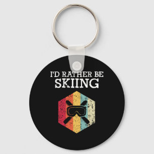 I'd Rather Be Skiing Retro Vintage Ski Funny Skier Keychain