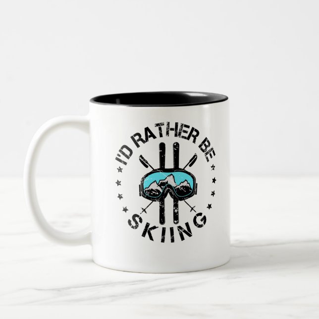 I'd Rather Be Skiing Ski Skier Two-Tone Coffee Mug (Left)