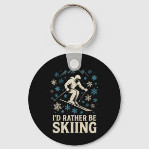 I'd Rather Be Skiing - Ski Snowboarding Silhouette Keychain