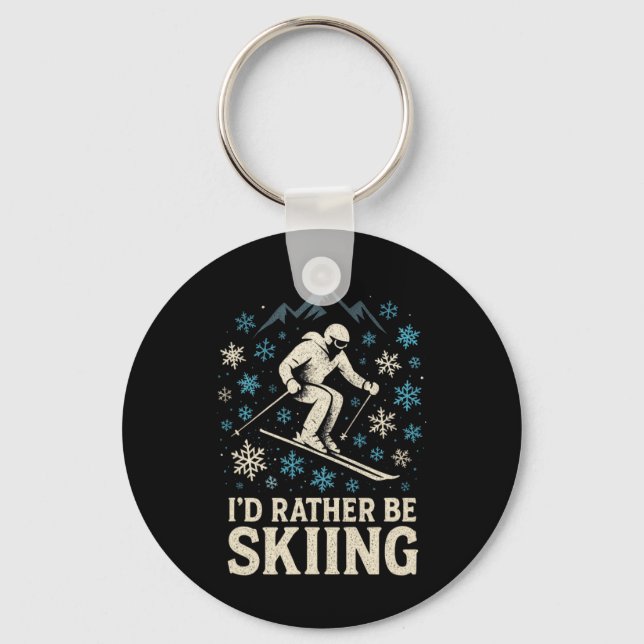 I'd Rather Be Skiing - Ski Snowboarding Silhouette Keychain (Front)