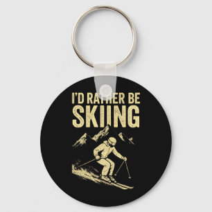 I'd Rather Be Skiing - Skiing Mountain Silhouette Keychain