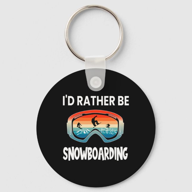 I'd Rather Be Snowboarding Retro Sunset Goggles Sn Keychain (Front)
