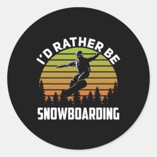 I'd Rather Be Snowboarding Retro Sunset Winter Nov Classic Round Sticker