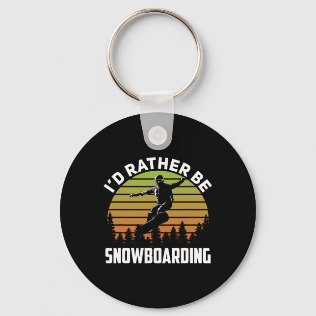 I'd Rather Be Snowboarding Retro Sunset Winter Nov Keychain (Front)