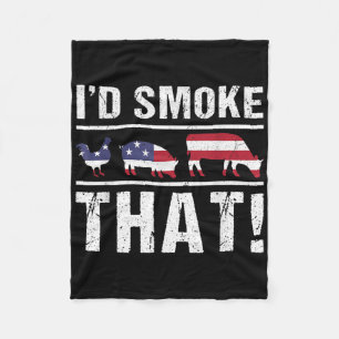 Id Smoke That Bbq American Flag - Drill Funny  Fleece Blanket
