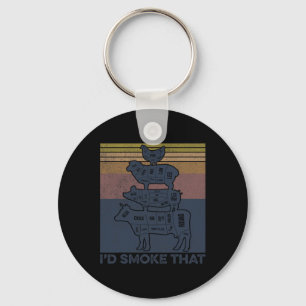 I'd Smoke That Beef Pork Chicken Butcher Cut Funny Keychain