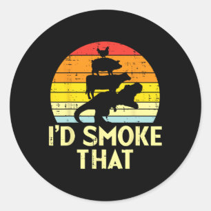 Id Smoke That Chicken Pork Beef Trex Retro Dinosau Classic Round Sticker