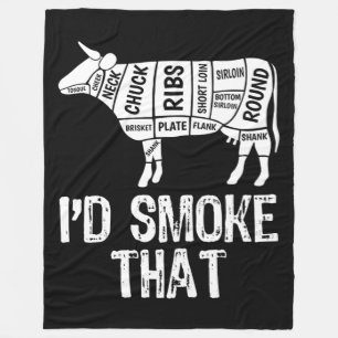 Id Smoke That Cow BBQ Smoking Grilling Barbecue Fleece Blanket