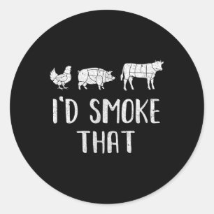 Id Smoke That Fun Bbq Barbecue Smoker Chef  Classic Round Sticker