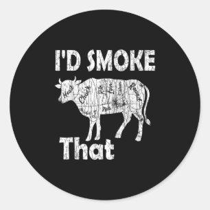 Id Smoke That Funny Barbeque Grilled Bbq Meat Love Classic Round Sticker