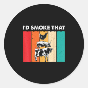 Id Smoke That Funny Bbq Barbeque Smoker Grilling C Classic Round Sticker